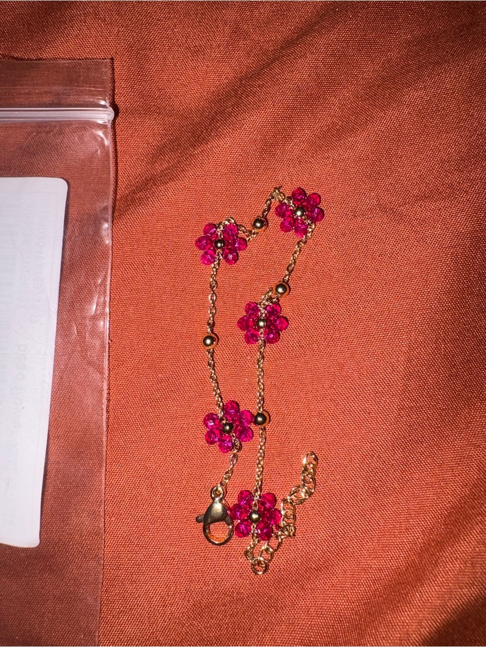 Delicate Pink Flower Gold-Tone Bracelet